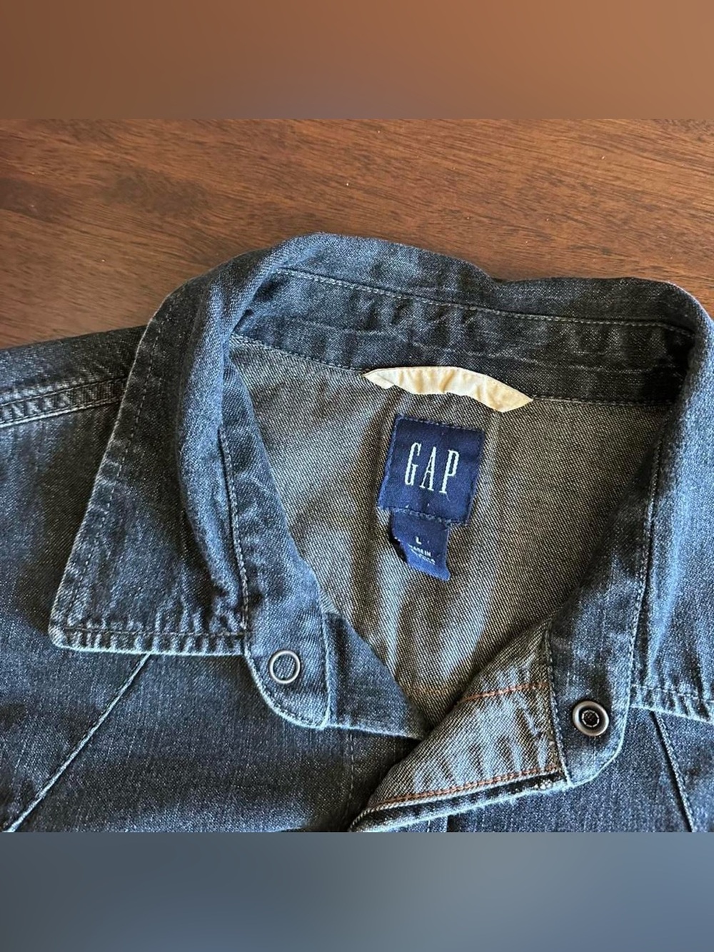 Vintage GAP Pearl Snap Denim Western Shirt Men’s L Dark Blue Wash - Picture 4 of 6